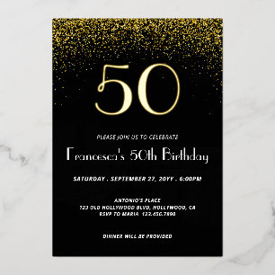 En Aluminium Elégant Black 50e anniversaire Foil Invitation