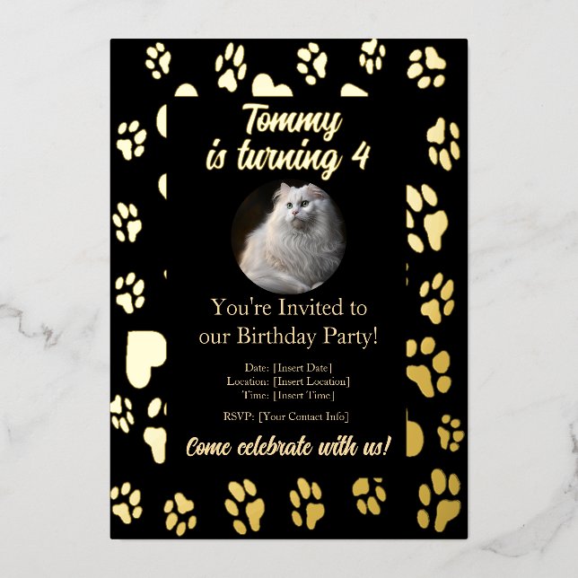 En Aluminium Elégant Black & Gold Pet Invitation Anniversaire (Recto)