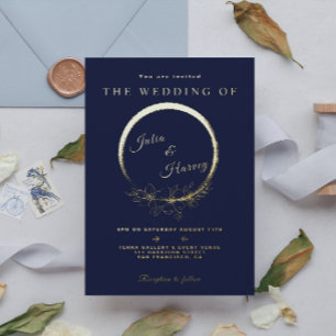 En Aluminium Elégant Gold Navy Blue Mariage Foil Invitation