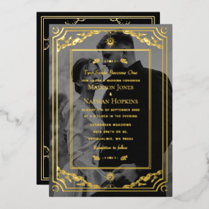 En Aluminium Elegant Gold Tarot Card Mariage Photo Invitation
