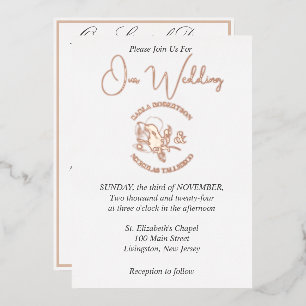 En Aluminium Elégant Mariage blanc Rose Gold Foil Invitation