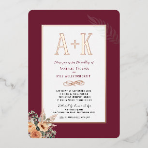 En Aluminium Elégante bordeaux floral 5" x 7" Invitation à huil