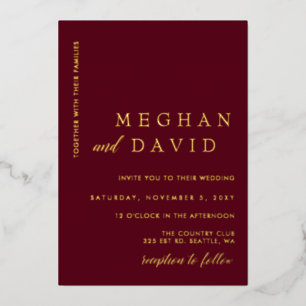 En Aluminium Elégante Bourgogne Gold Mariage Foil Invitation