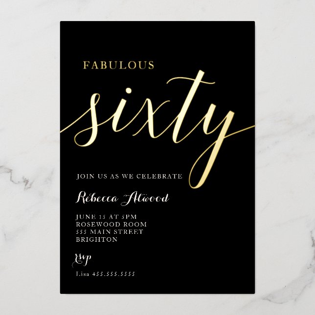 En Aluminium Fabulous Sixty BIrthday Foil Invitation (Recto)