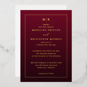En Aluminium Faire invitation de mariage bordeaux et or