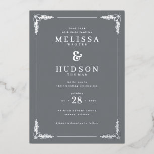 En Aluminium Faire invitation de mariage florale grise élégante