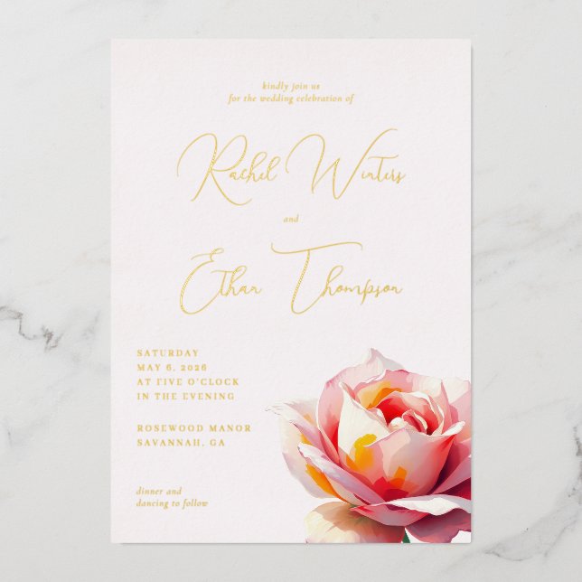 En Aluminium Faire invitation de mariage florale rose pâle (Recto)