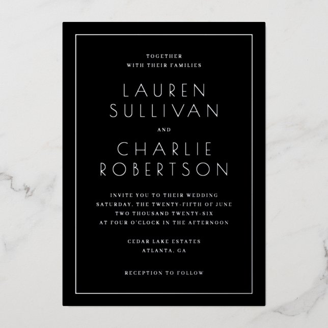 En Aluminium Faire invitation de mariage minimaliste noir (Recto)