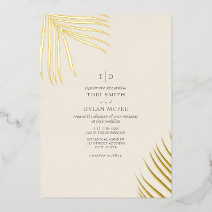 En Aluminium Feuilles de palme blanc crème Foil Invitation