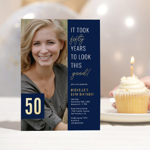 En Aluminium Fifty Photo Blue & Gold 50e Invitation Anniversair