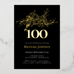 En Aluminium Floral 100e anniversaire Gold Foil Invitation