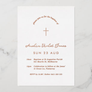 En Aluminium Foil Baptême minimal Christening Cross Invitation