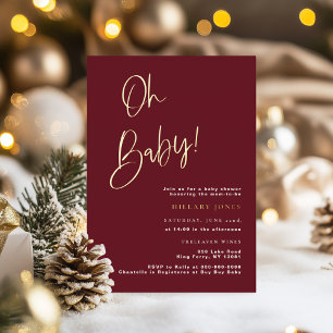 En Aluminium FOIL Festive Bourgogne Red Baby shower Invitation