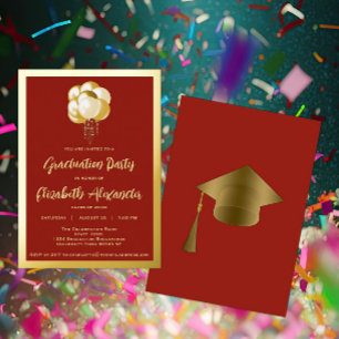 En Aluminium Gold Ballons Red Graduation Party Foil Invitation