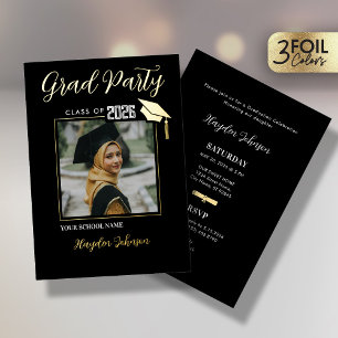 En Aluminium Gold & Black Graduation Party Foil Invitation