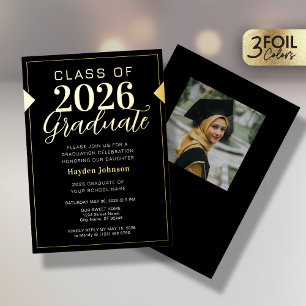 En Aluminium Gold & Black Graduation Party Foil Invitation