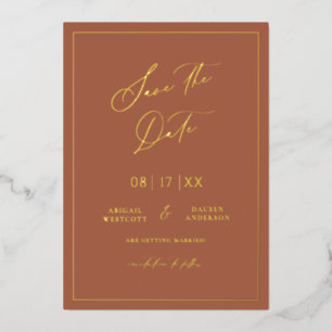 En Aluminium Gold Foil Enregistrer la date Modern Invitation Ca