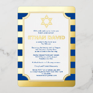 En Aluminium Gold Foil Striped Bar Mitzvah Invitation avec Star