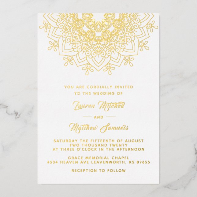 En Aluminium Gold Mandala Mariage Foil Invitation (Recto)