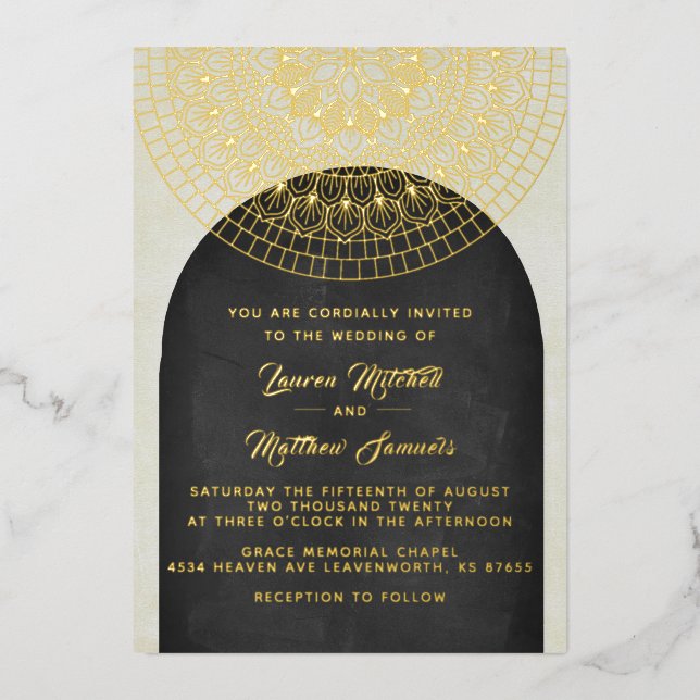 En Aluminium Gold Mandala Mariage Foil Invitation (Recto)