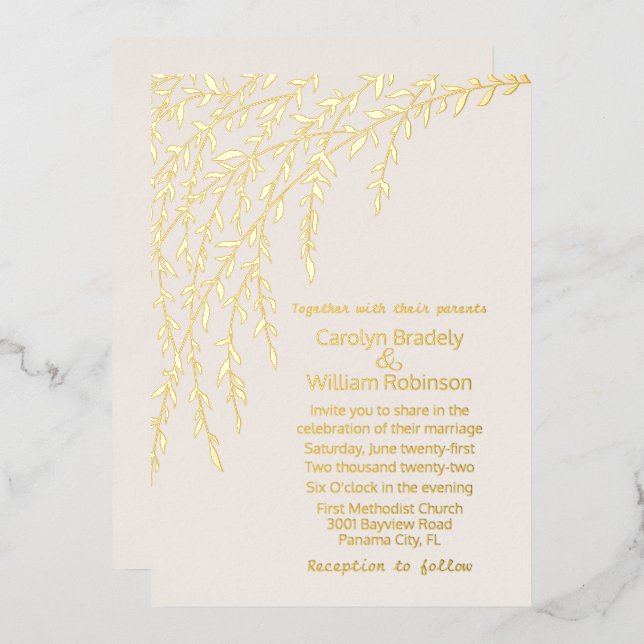 En Aluminium Gold Willows Ivory Mariage Foil Invitation (Recto/Verso)