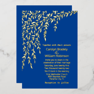 En Aluminium Gold Willows Royal Blue Mariage Foil Invitation