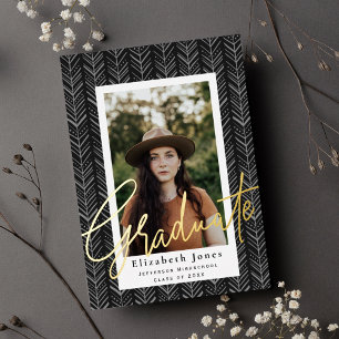 En Aluminium Graduate Script Graduation Photo Foil Invitation