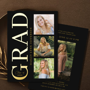En Aluminium Graduation Black Gold Foil Graduate Invitation