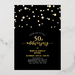 En Aluminium Invitation 50 ans de mariage confettis or et noir