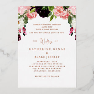 En Aluminium Invitation à l'huile d'or Rose flush Floral Mariag