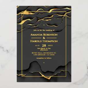En Aluminium Invitation à l'huile noire et Mariage d'encre d'or