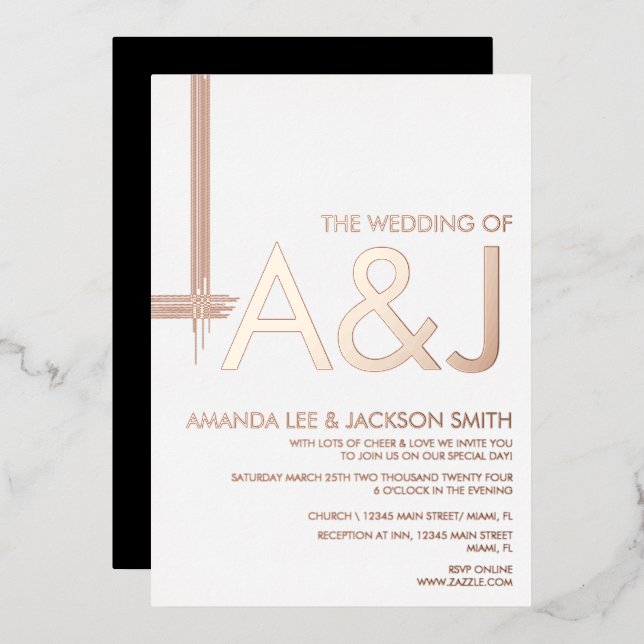 En Aluminium Invitation Abstrait Mariage  Line Foil (Recto/Verso)