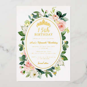 En Aluminium Invitation anniversaire 15 ans papillon floral or 