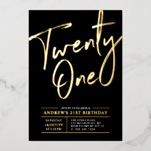 En Aluminium Invitation Anniversaire 21 Ans Lettering Noir