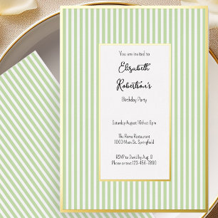 En Aluminium Invitation Anniversaire Minimaliste Sage Rayures O