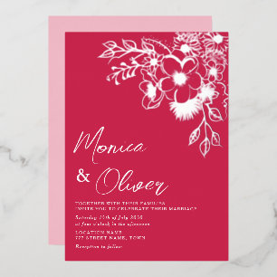 En Aluminium Invitation au mariage de la fleur d'argent magenta