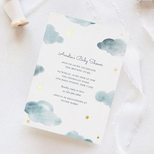 En Aluminium Invitation Baby shower Blue and Gold Foil Sweet Dr