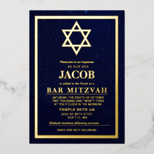 En Aluminium Invitation Bar-Mitsva avec feuille d'or sur fond d