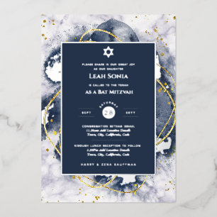 En Aluminium Invitation Bar Mitzvah Véritable feuille d'or Agat