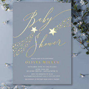 En Aluminium Invitation Blue Little Star Baby shower Foil