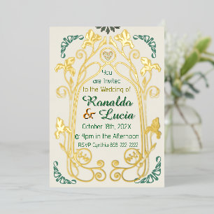 En Aluminium Invitation Botanique Vert Or Art Nouveau
