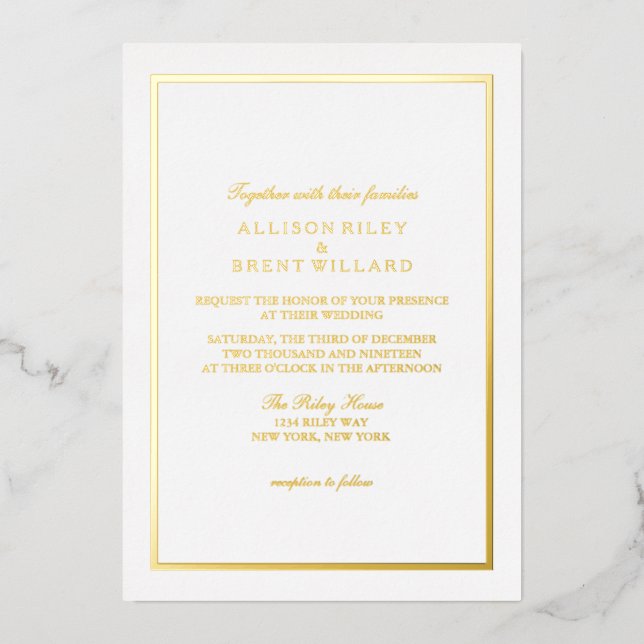 En Aluminium Invitation classique avec feuille d'or simple (Recto)