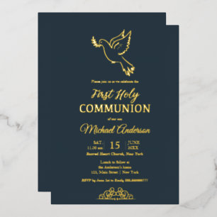 En Aluminium Invitation communion or et bleu