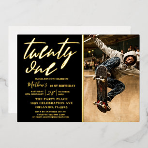 En Aluminium Invitation d'anniversaire moderne Black & Gold 21