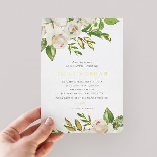 En Aluminium Invitation de Baby shower de fleurs dorées