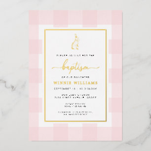 En Aluminium Invitation de baptême à l'effigie de lapin rose à
