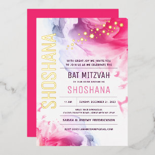 En Aluminium Invitation de Bat Mitzvah aquarelle avec OR VÉRITA