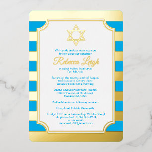 En Aluminium Invitation de Bat Mitzvah étoile rayée de bleu et