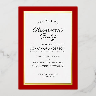 En Aluminium Invitation de la fête de retraite Red et Gold Foil