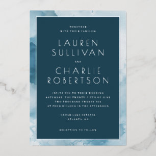 En Aluminium Invitation de mariage à l'aquarelle bleue élégante